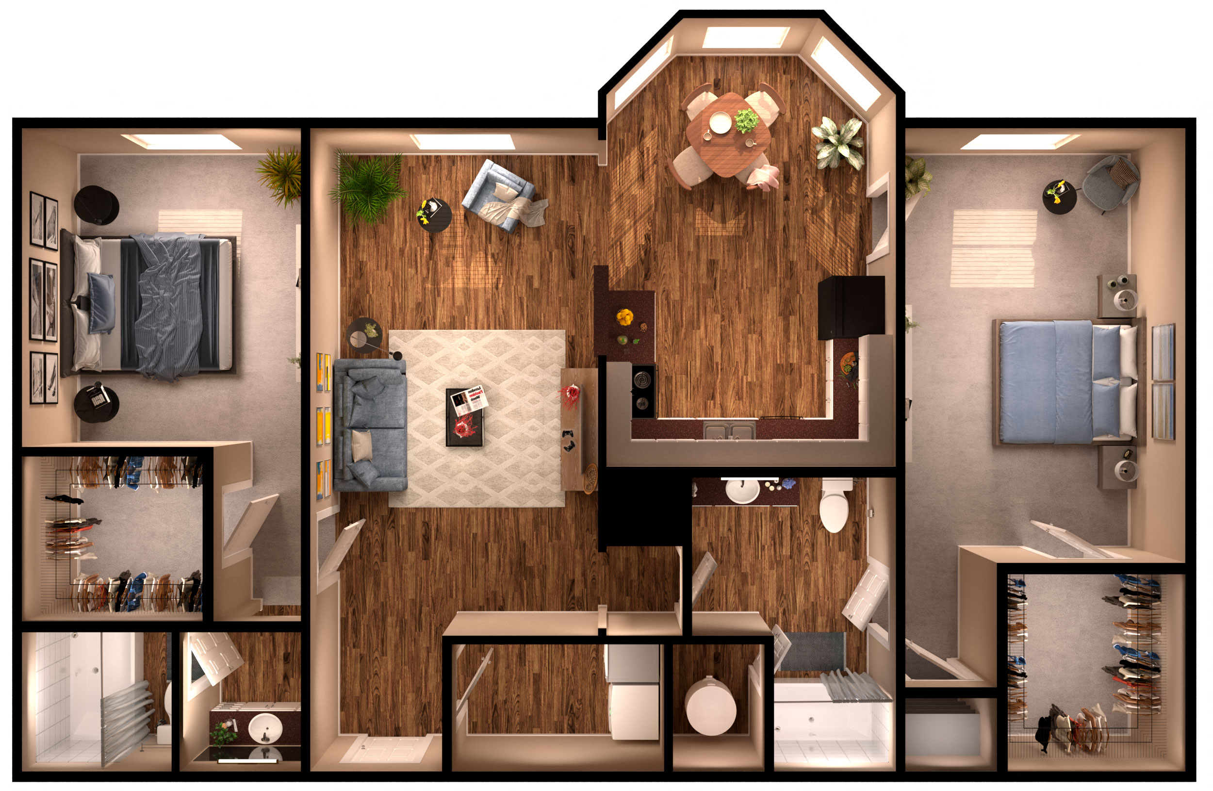 Floor plan for 2 beds, 2 baths, 1322 sqft